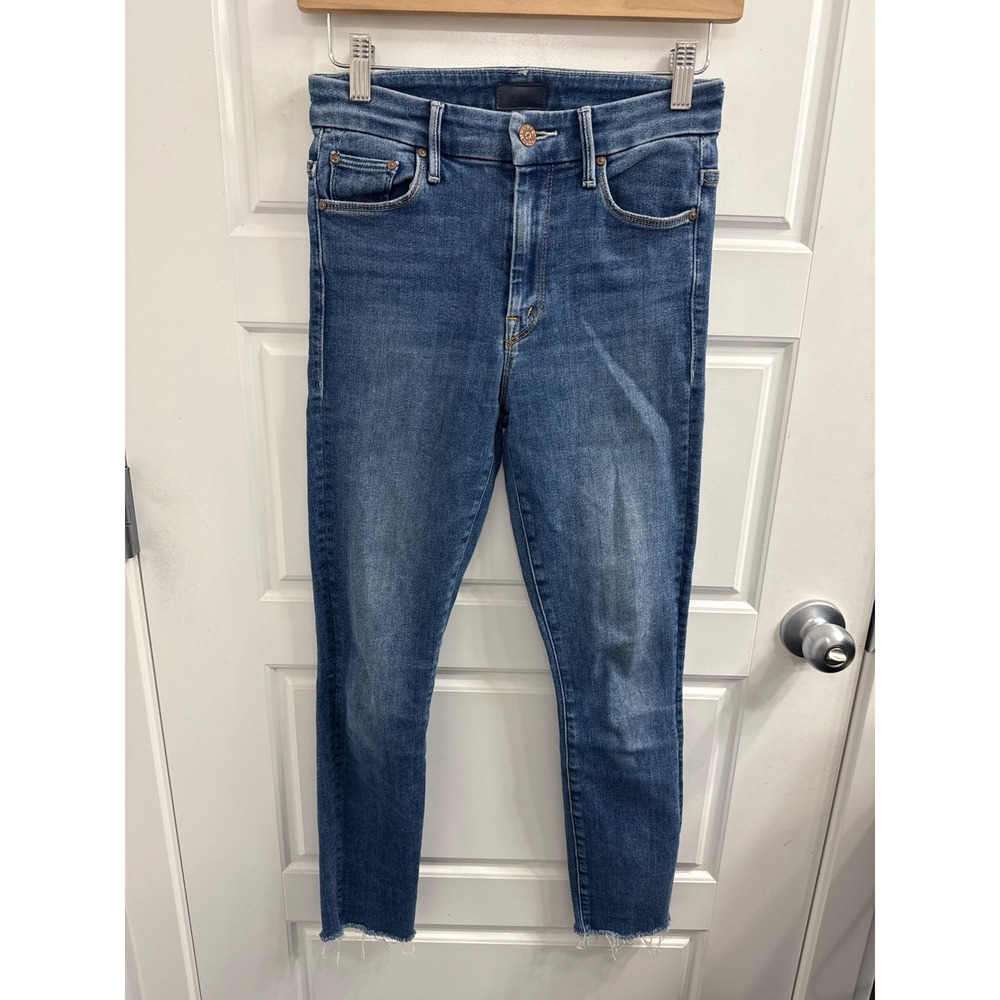 Mother High Waisted Looker Ankle Fray Skinny Jeans Blue 25